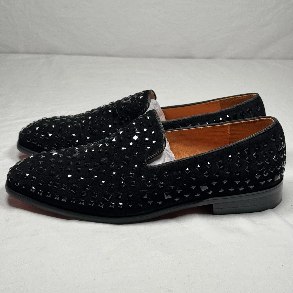 Mens Size 11 Black Studded Loafers‎ Slip On Dress Shoes Formal Party